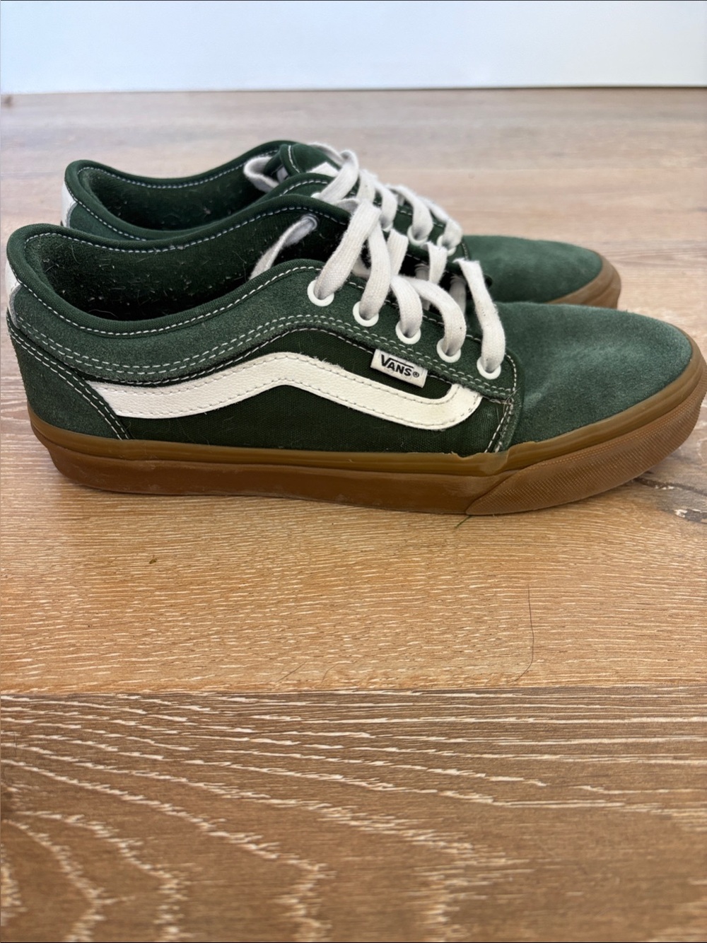 Vans Low Top Sneakers in Dark Green & White with Gum Sole